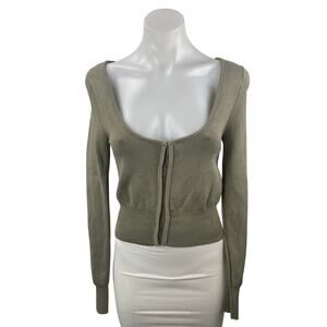 Abercrombie & Fitch Green Long Sleeve Rib Knit Scoop Full Zip Cardigan Sweater S